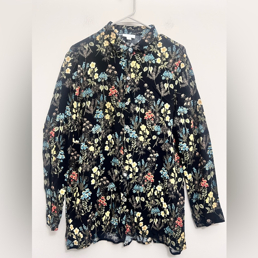 J. Jill Black Floral Lightweight blouse M